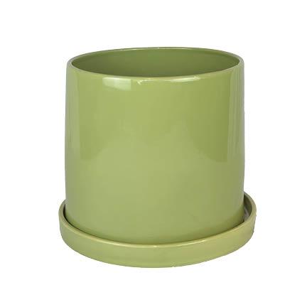 Capri pot with saucer green - 11x10.5"
