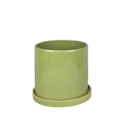 Capri pot with saucer green - 9x8.5"