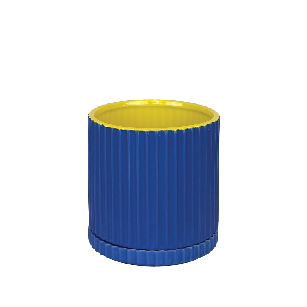 Caris pot round blue yellow 8x7.5"