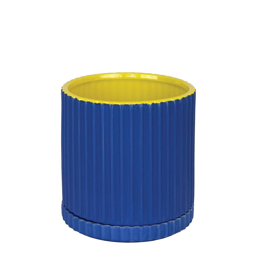 Caris pot round blue yellow 9.5x9"