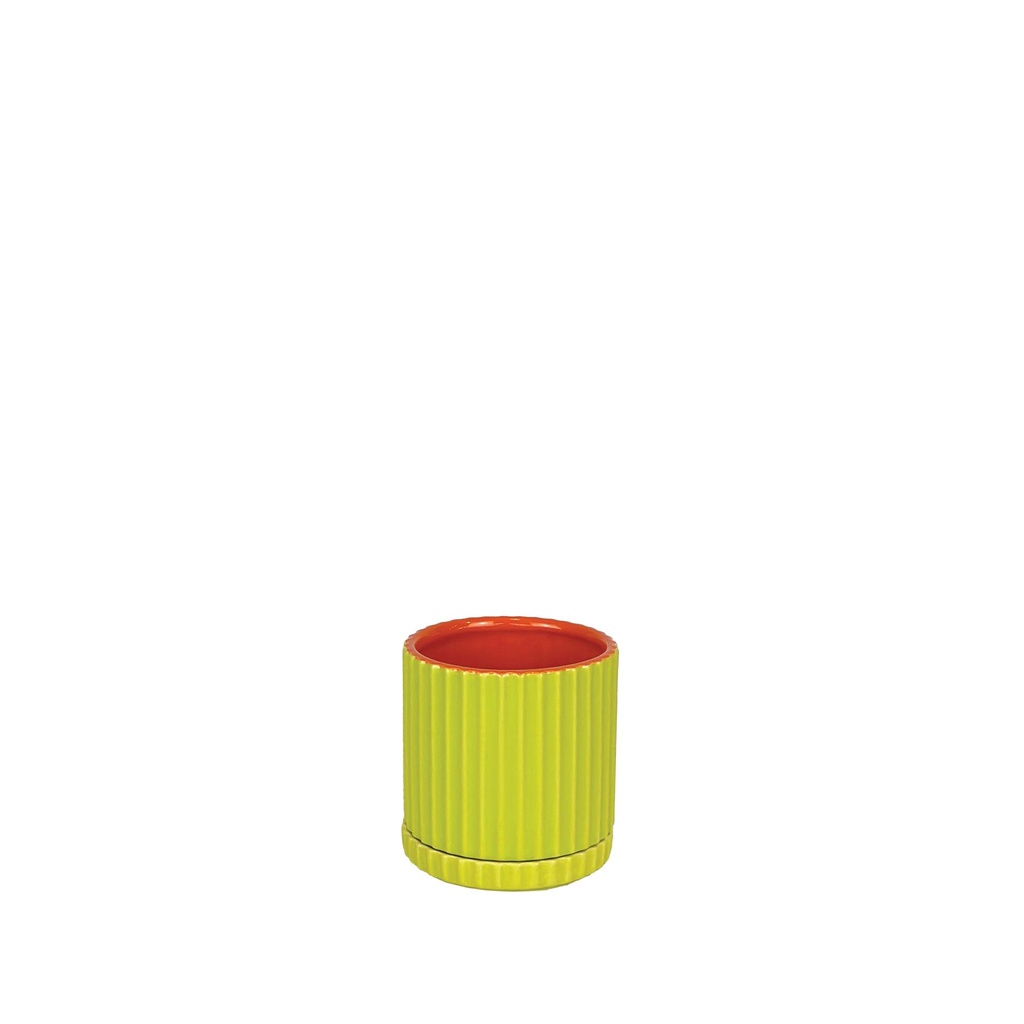 Caris pot round green orange 5.25x5"