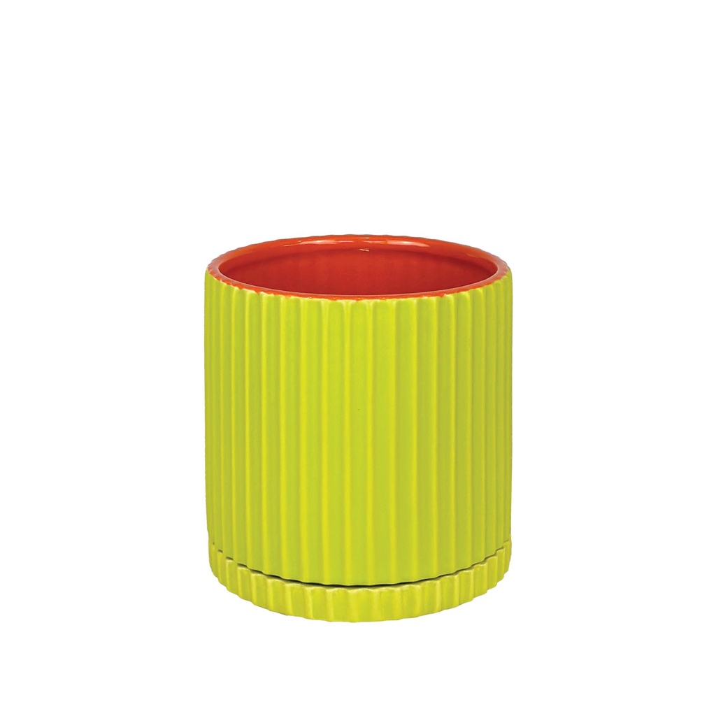Caris pot round green orange 8x7.5"