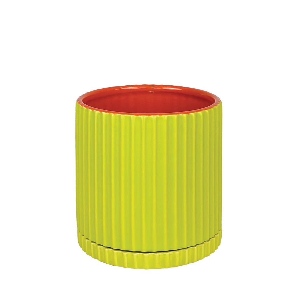 Caris pot round green orange 9.5x9"