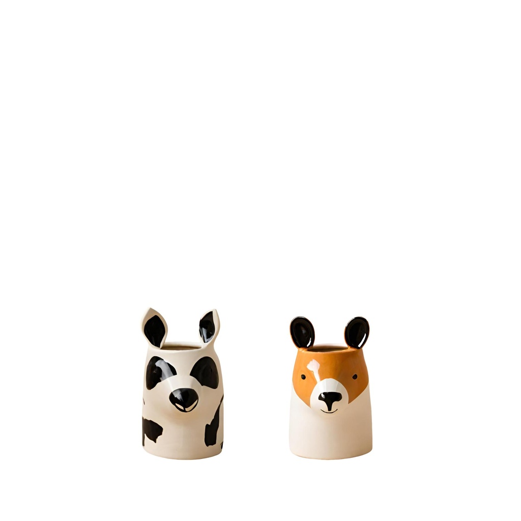 Fauna pot 2 assorted white brown black - 4x6.75"