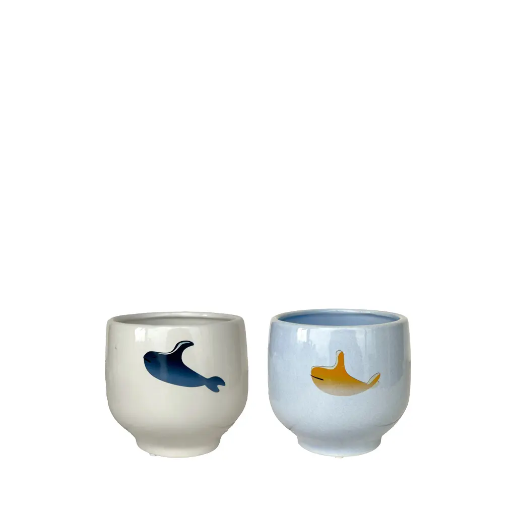 Fauna pot 2 assorted white blue - 4.75x4.5"