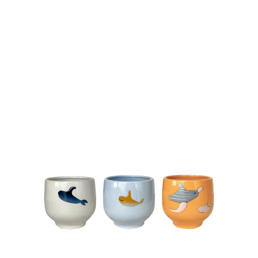 Fauna pot 3 assorted white brown blue - 4.75x4.5"