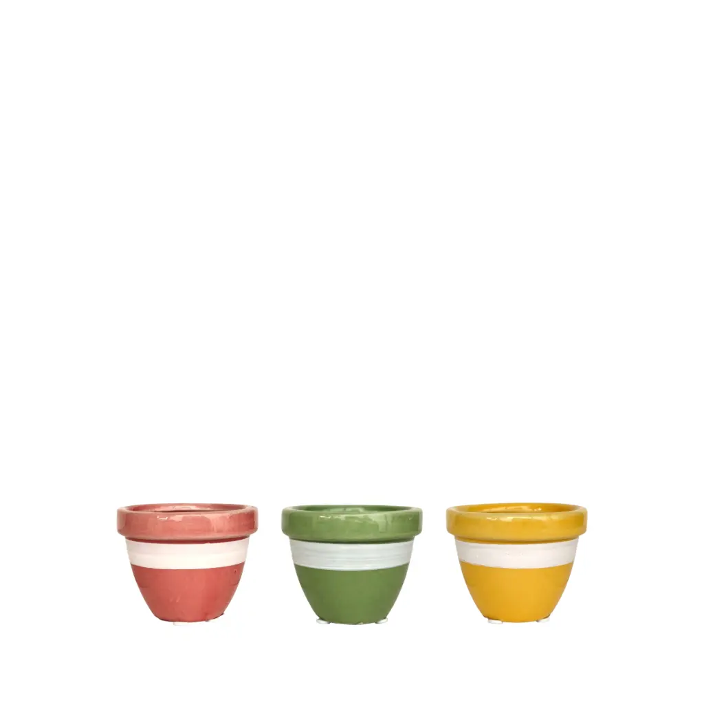 Sardinia pot round 3 assorted pink yellow green - 3x2.5"