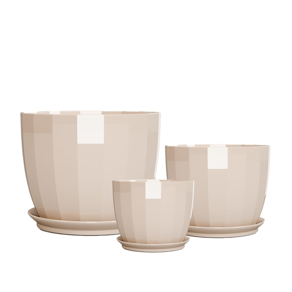 Linnie pot round set of 3 light brown - 8x7.5"