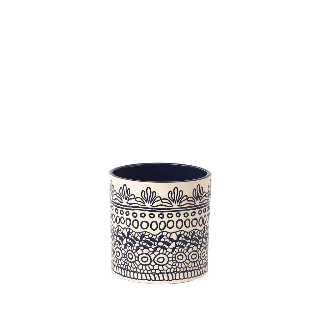 Pola pot round white, blue - 5.75x5.75"