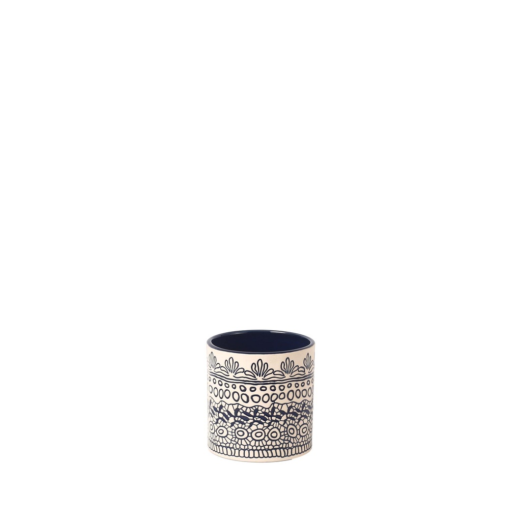 Pola pot round white, blue - 4.75x4.75"