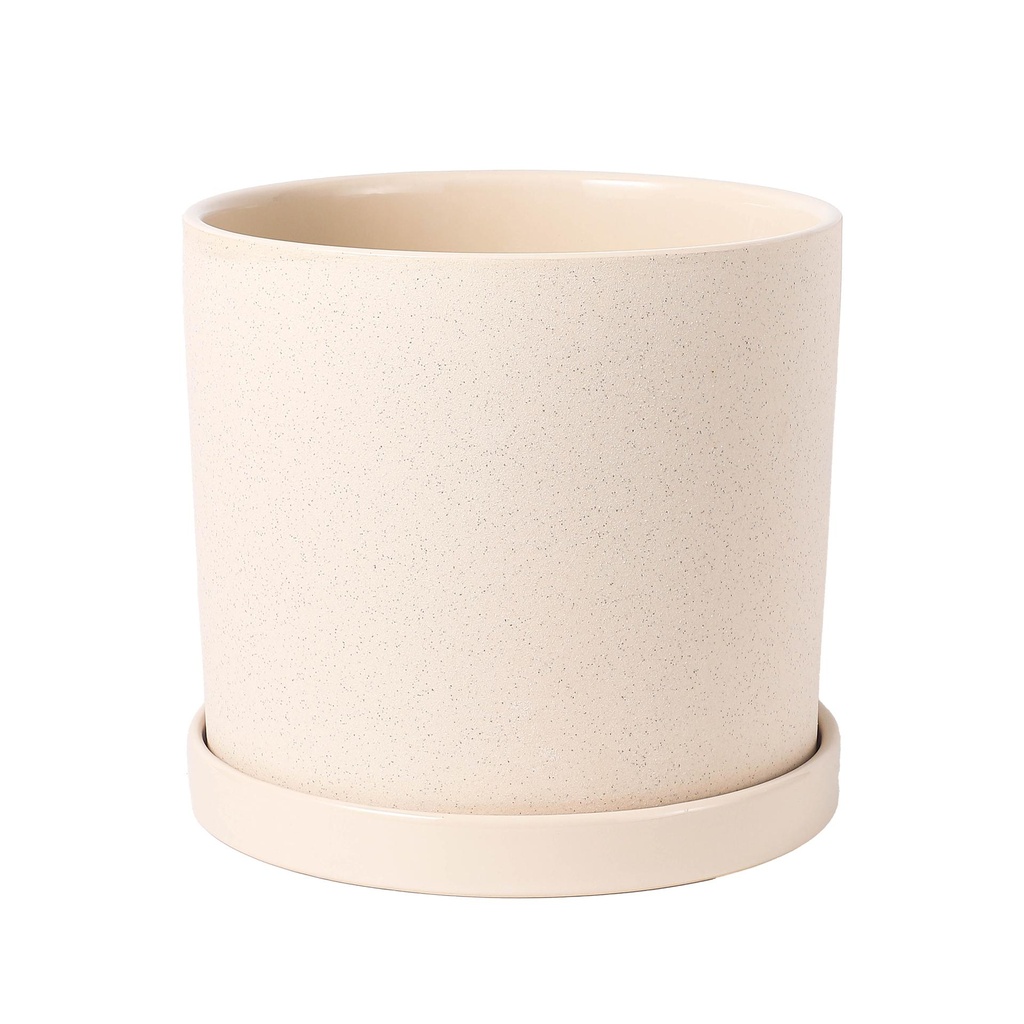 Capri pot with saucer white sand - 11x10.5"