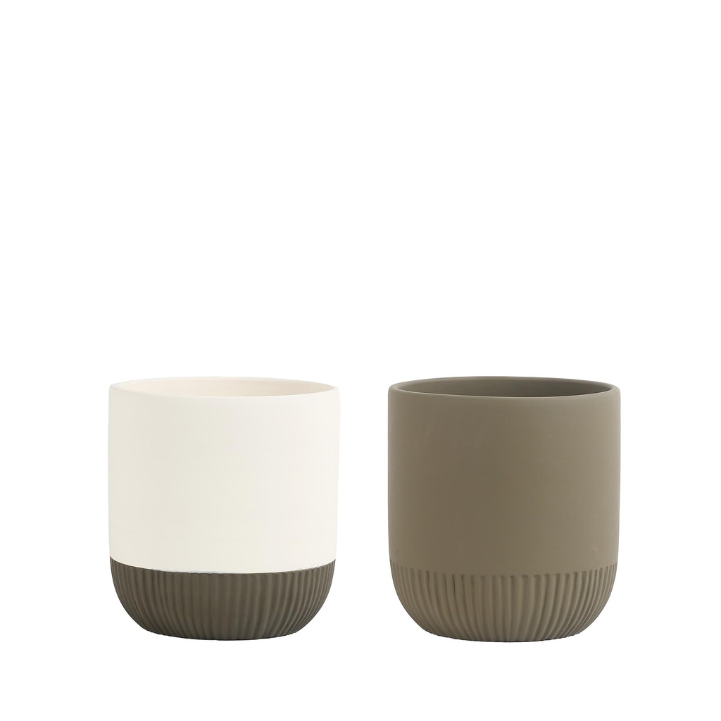 Virgil pot round 2 assorted green cream - 7x7.25"
