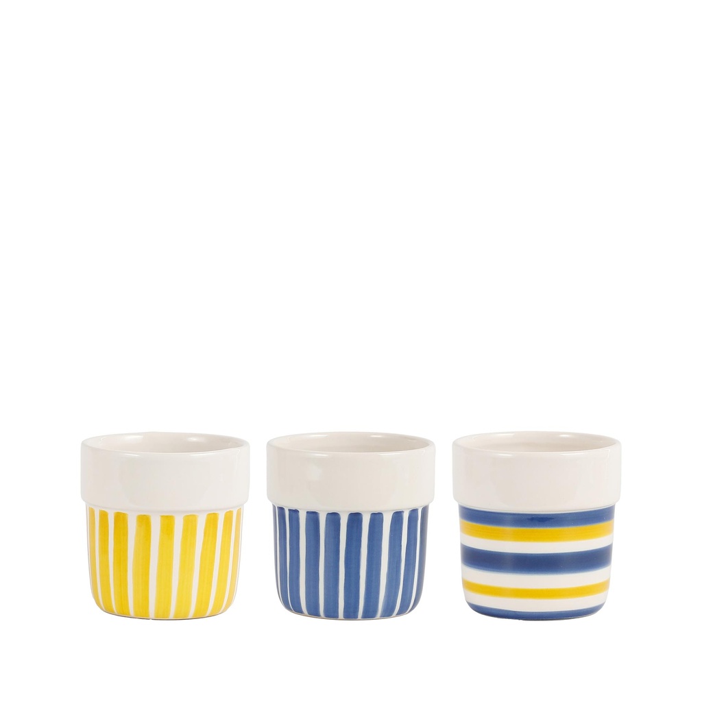 Vita pot round 3 assorted white blue yellow - 4.75x4.75"