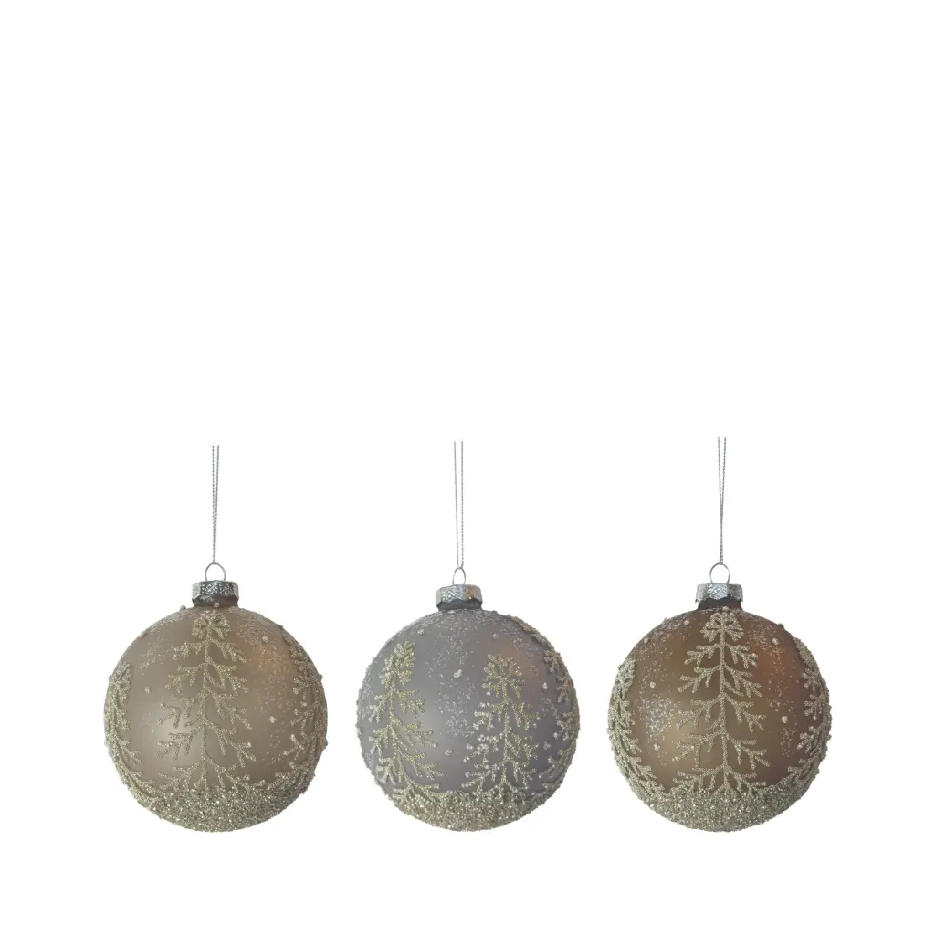 Ornament ball white blue brown - 4"
