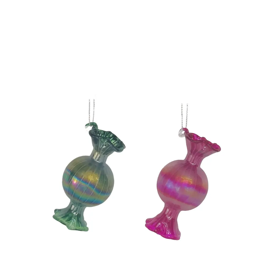 Ornament ball pink green - 3.25"