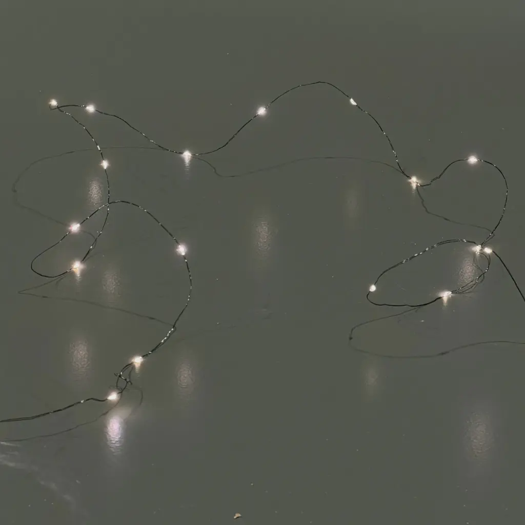 Single strand light string, 30L warm white, green, battery, timer - 10'