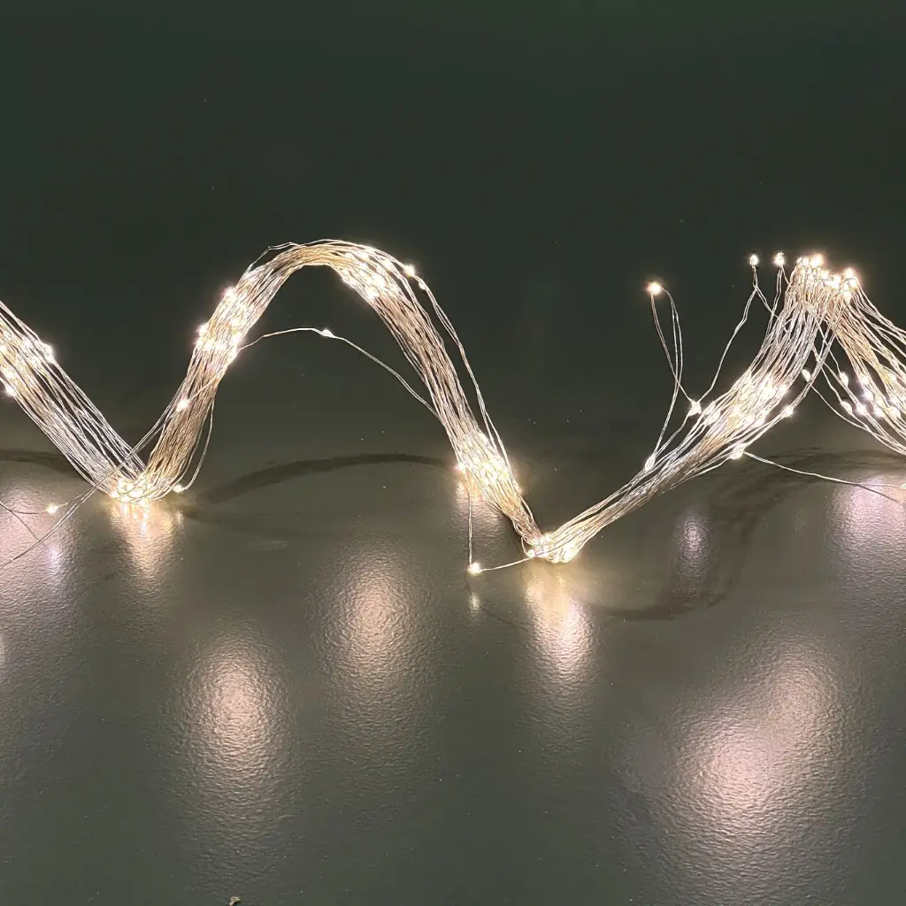 Multi strand light string, 520L warm white, silver, timer, 26 strands - 6.5'