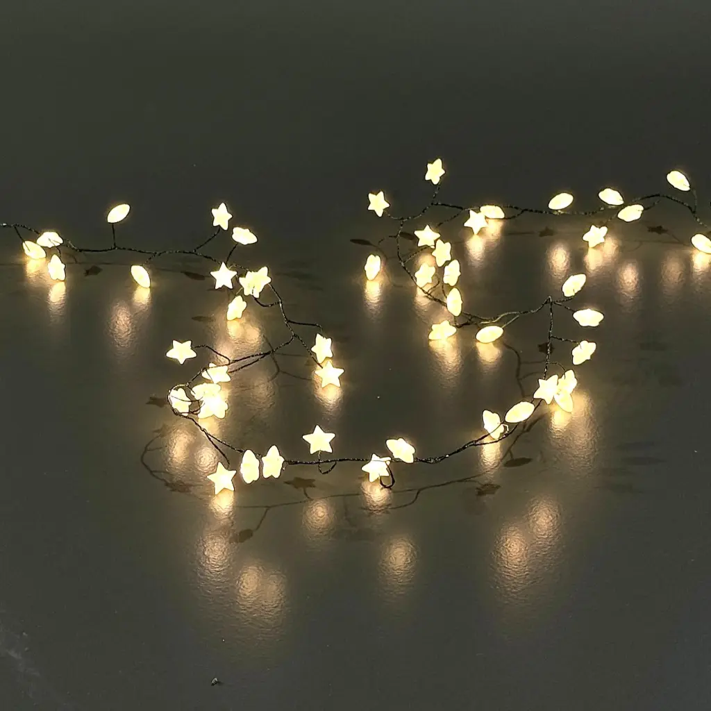 Stars light string, 140L warm white, timer, connectable - 11.5'