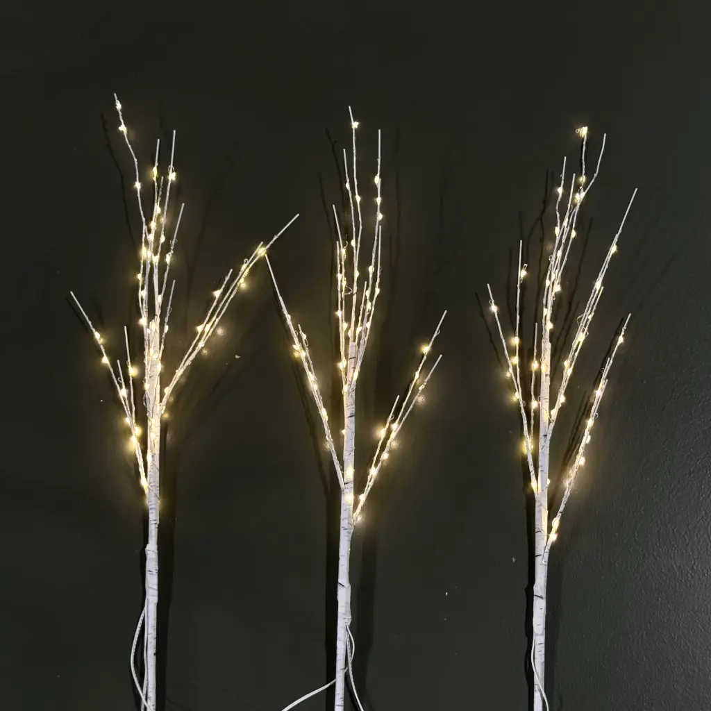 Branch light, 150L warm white, white, timer, set of 3 - 2.5'