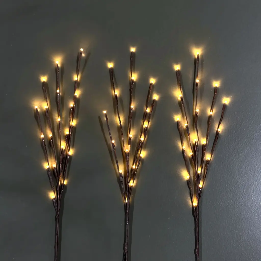 Branch light, 60L warm white, brown, timer, set of 3 - 2.5'