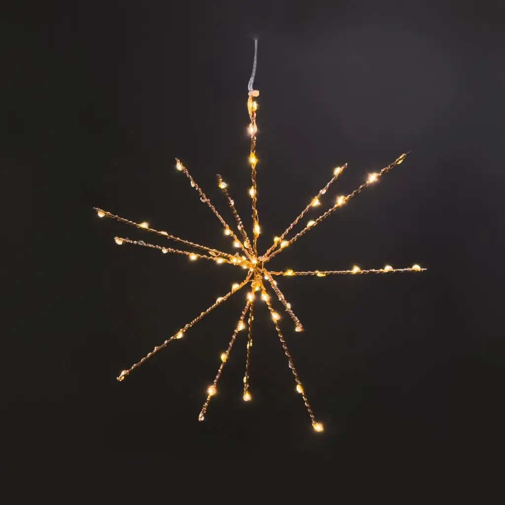 Starburst light, 70L warm white, copper, timer, twinkle - 11.75"