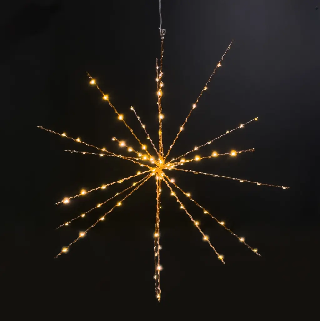 Starburst light, 130L warm white, copper, timer, twinkle - 21.5"