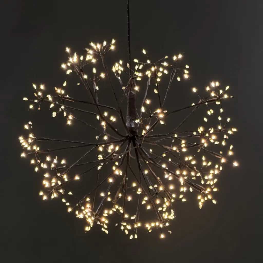 Ball light, 576L warm white, black, timer, twinkle - 16"