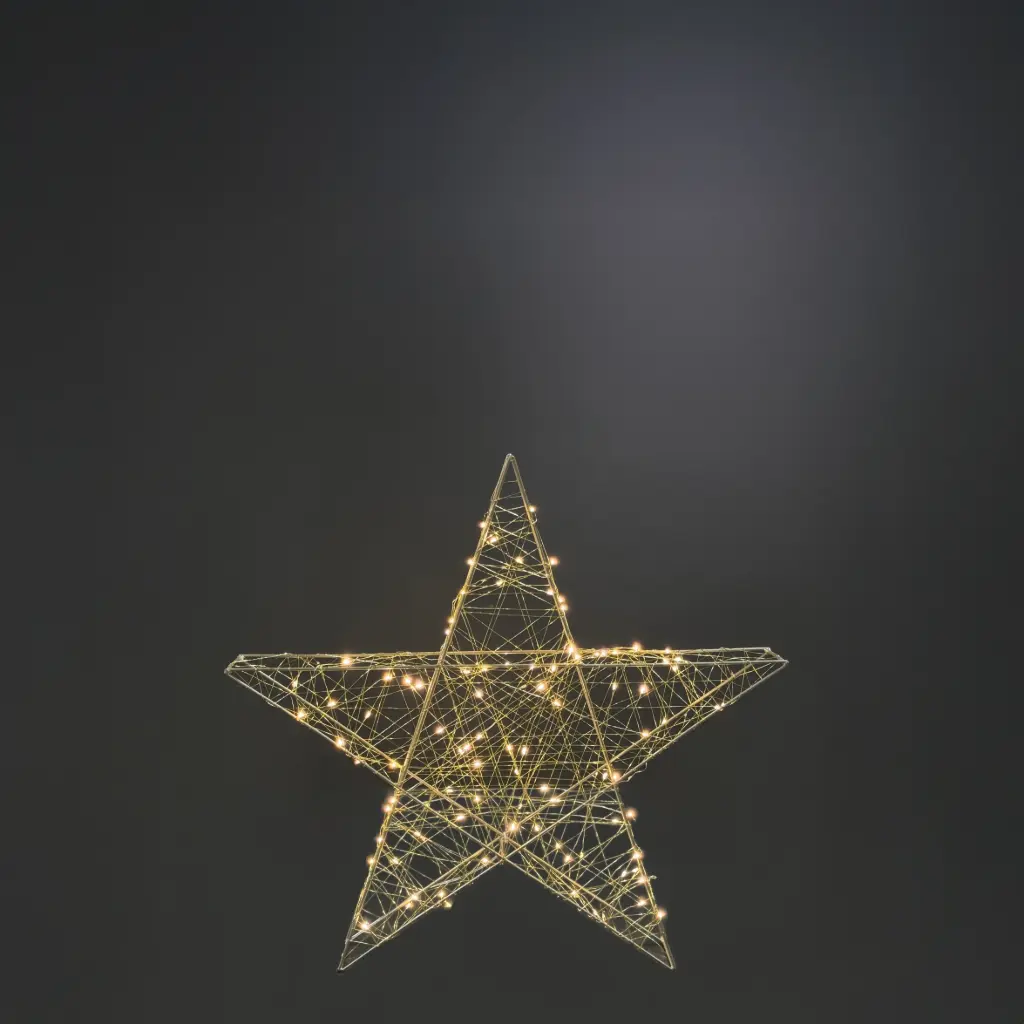 Star light, 60L warm white, gold, battery, timer, optional twinkle - 15x2.5x14.5"