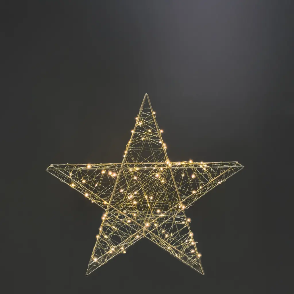 Star light, 120L warm white, gold, timer, optional twinkle - 23x3.25x22"