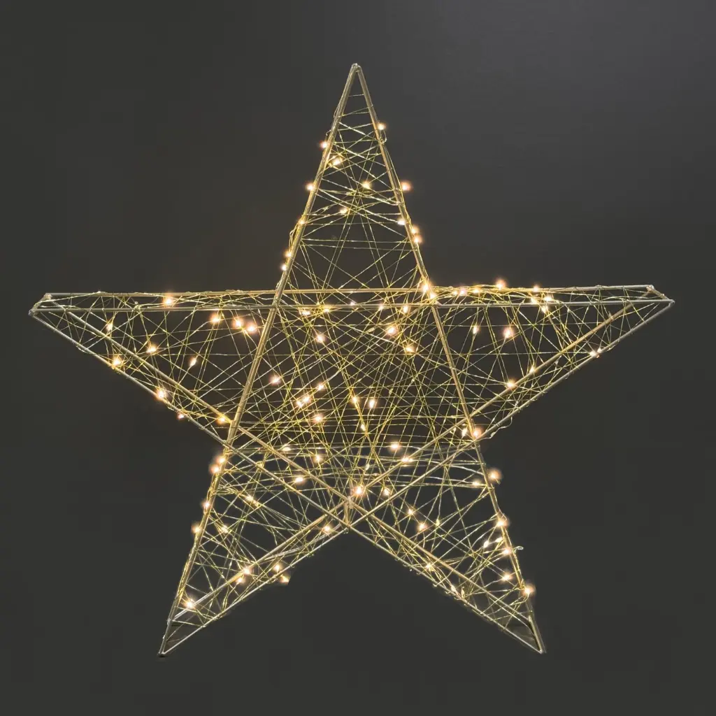 Star light, 180L warm white, gold, timer, optional twinkle - 31.25x4.5x30"