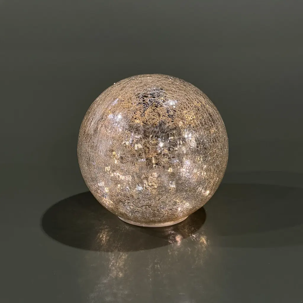 Mercury glass light, 30L warm white, silver, battery, timer - 8"