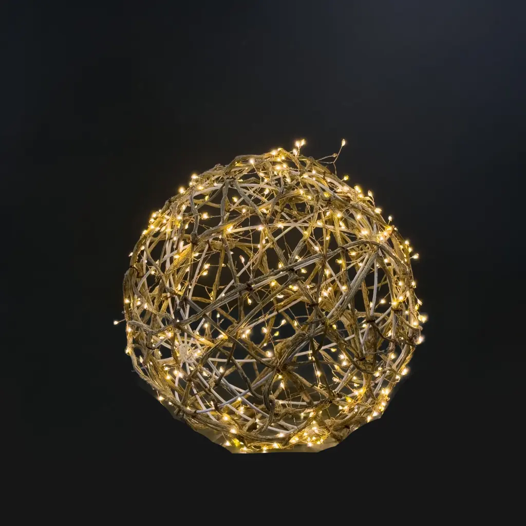 Rattan ball light, 400L warm white, natural, timer, optional twinkle - 14"