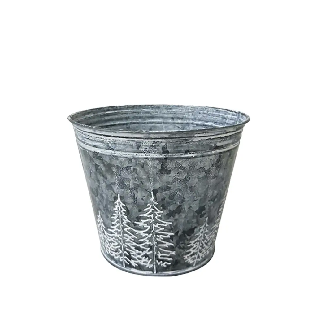 Forest pot with liner round grey - 11x9.75"