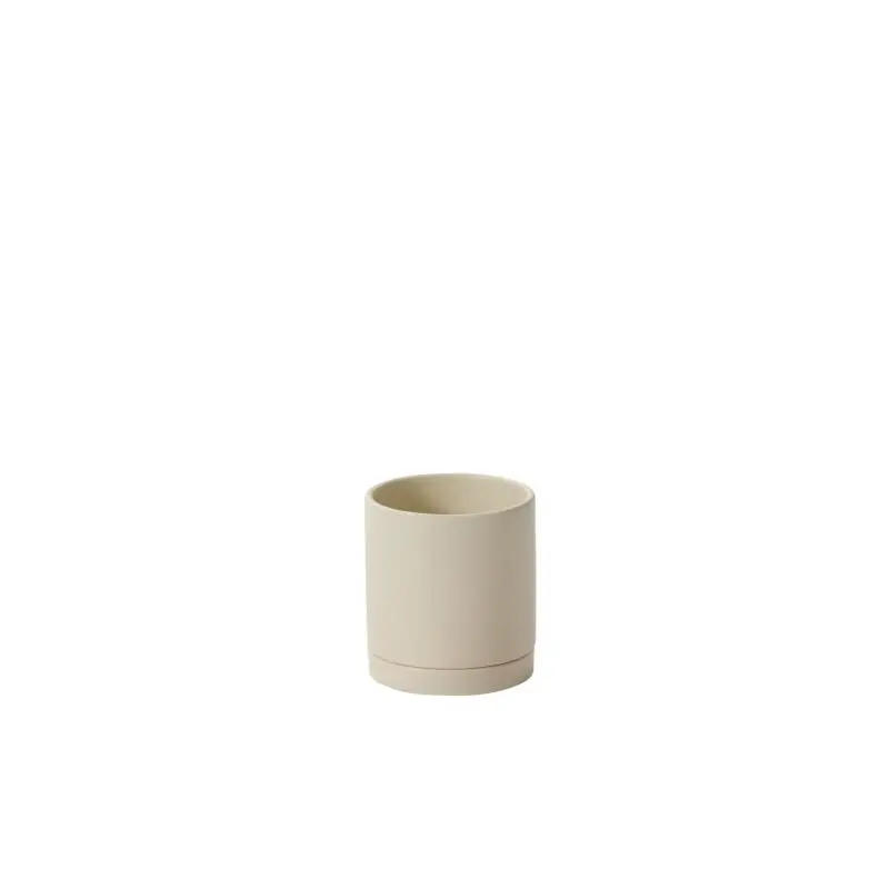 Romey Neutral Pot with Saucer 4.25"x 4.75" Tan