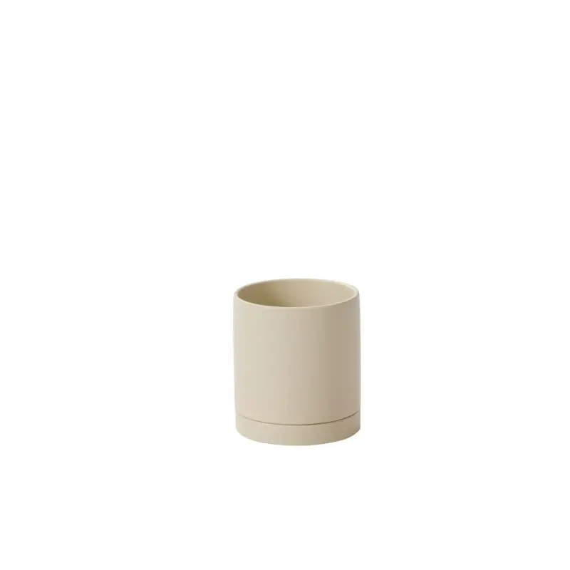 Romey Neutral Pot with Saucer 5"x 5.75" Tan