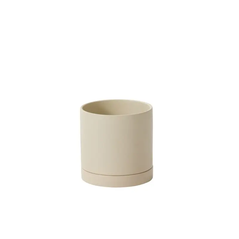 Romey Neutral Pot with Saucer 7"x 7" Tan