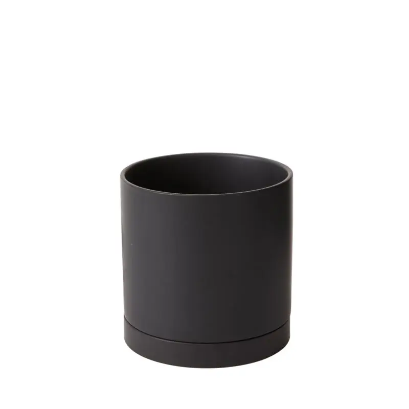 Romey Pot with Saucer 8"x 8" Black
