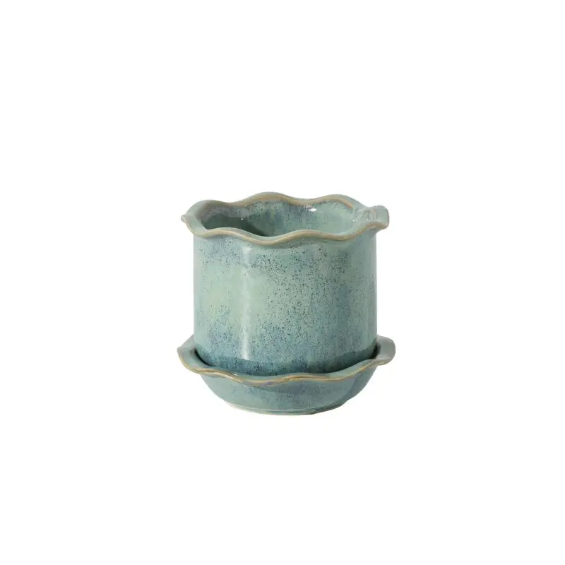 Aurina Pot with Saucer 6.25"x 5.5" green