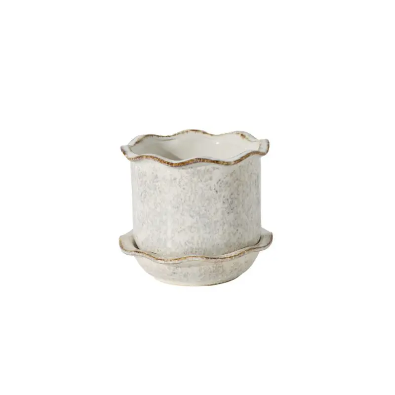 Aurina Pot with Saucer 6.25"x 5.5" off white