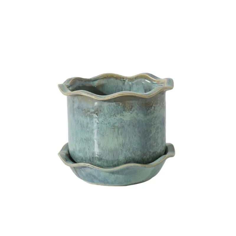 Aurina Pot with Saucer 8"x 6.5" green