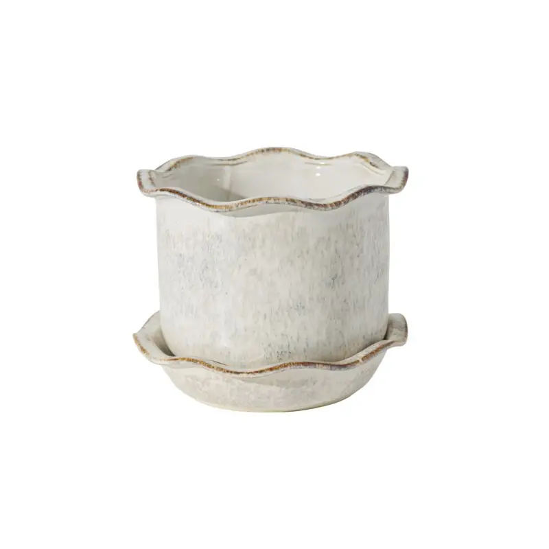 Aurina Pot with Saucer 8"x 6.5" off white