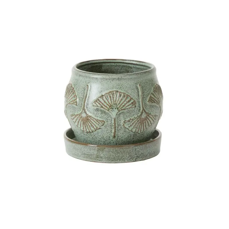 Biloba Pot with Saucer 7.25"x 8"x 7.25"