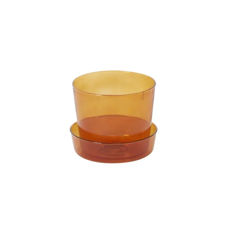 Glass Pot with Saucer 4.75"x 4" Amber
