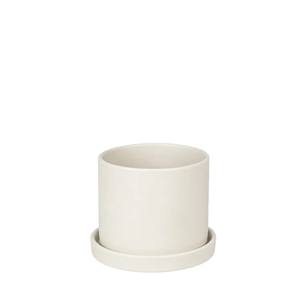 Montgomery pot with saucer off-white - 7x6.5"