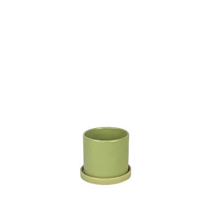 [56329] Capri pot with saucer green - 4.75x4.5"