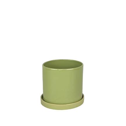 [56330] Capri pot with saucer green - 7x6.5"