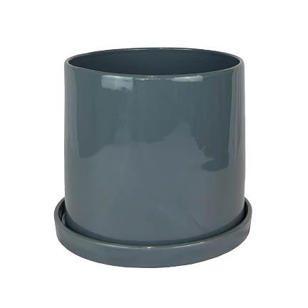 [56328] Capri pot with saucer grey - 11x10.5"