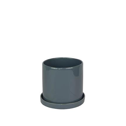 [56326] Capri pot with saucer grey - 7x6.5"