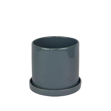 [56327] Capri pot with saucer grey - 9x8.5"