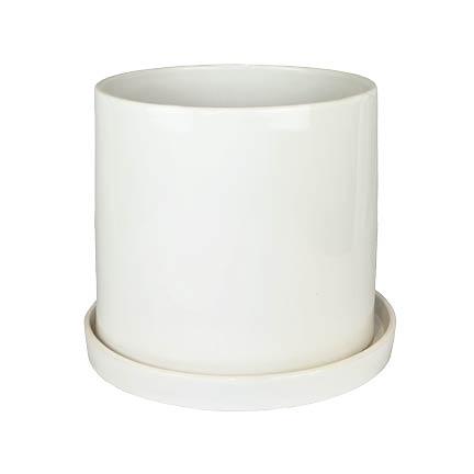 [56324] Capri pot with saucer white - 11x10.5"